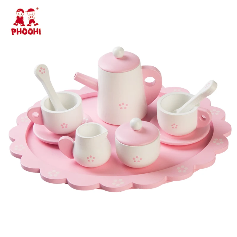 wooden pink tea set