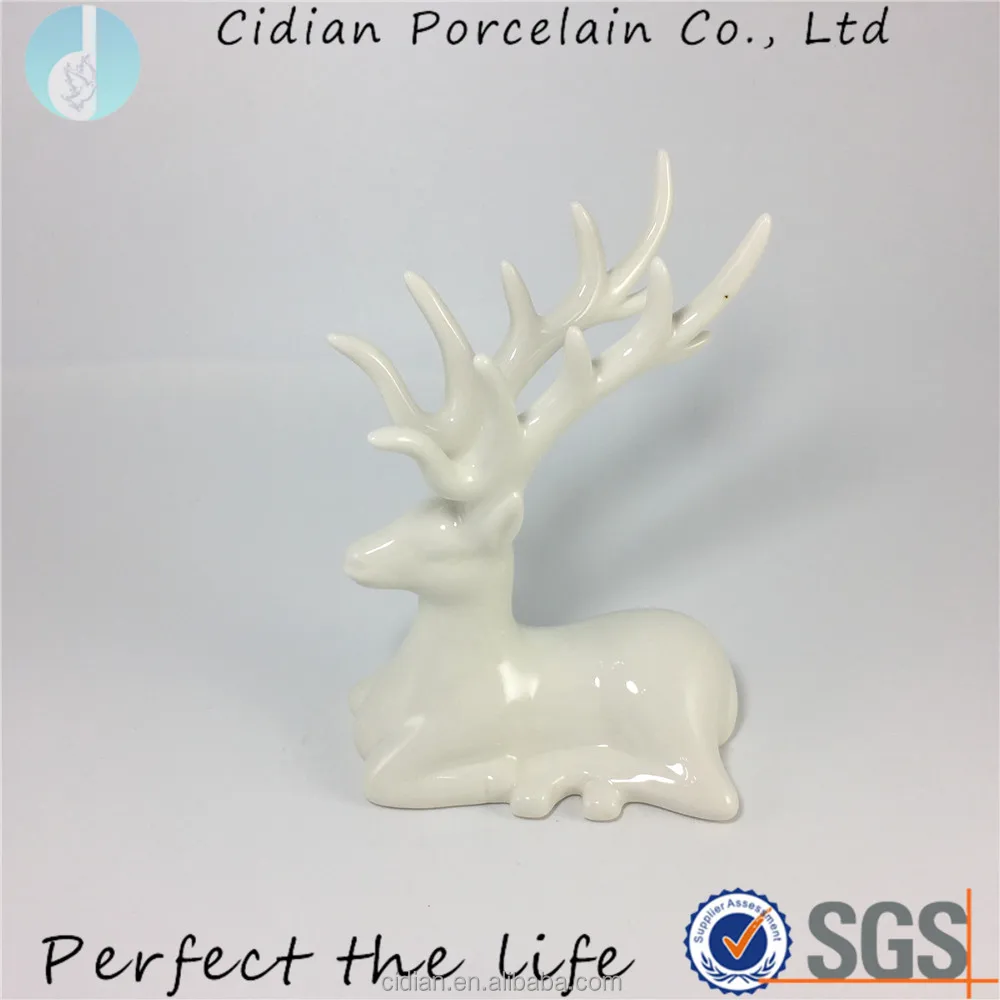 White Christmas Holiday Ceramic Deer Figurine For Decoration White