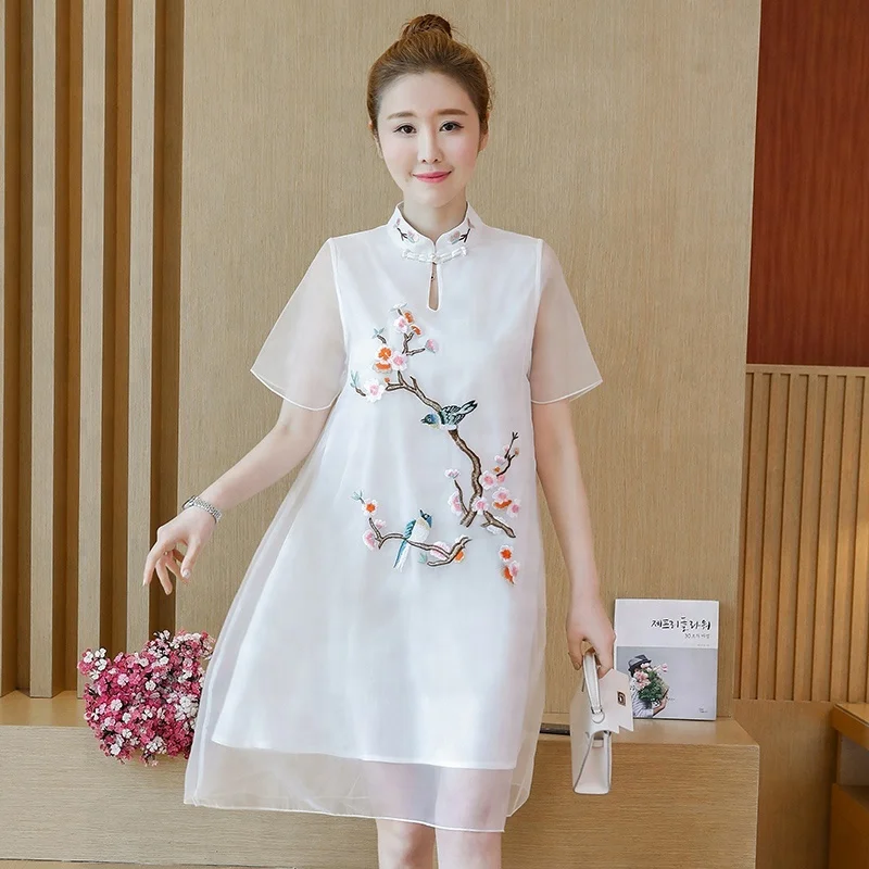 New Organza Chinese Dress Embroidery Loose Retro Cheongsam Dress - Buy  Organza Cheongsam,Embroidery Cheongsam Dress,Cheongsam Chinese Dress  Product on 