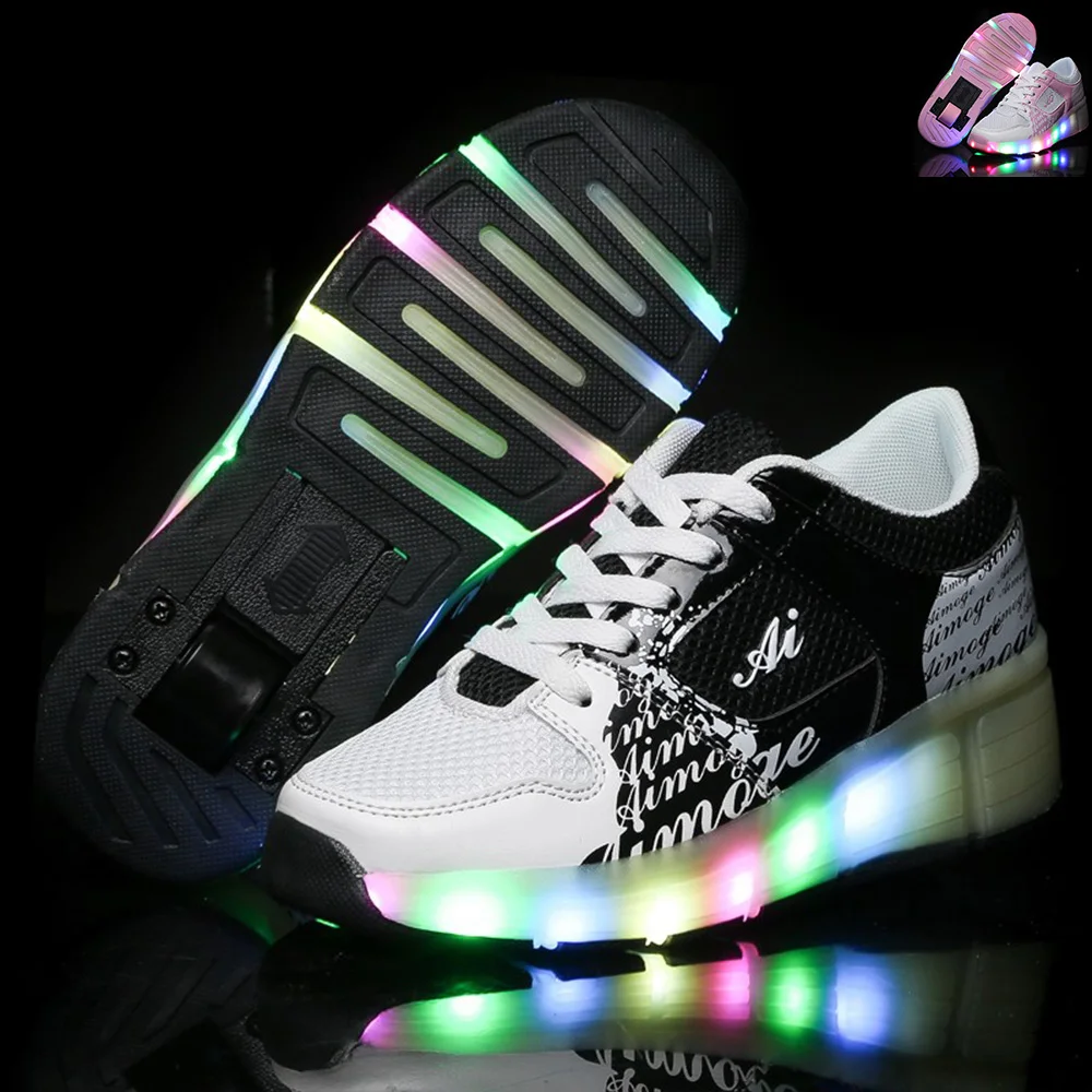 New summer Child Heelys Girls Boys LED Light Heelys Roller Skate Shoes Children Kids Breathable Sneakers