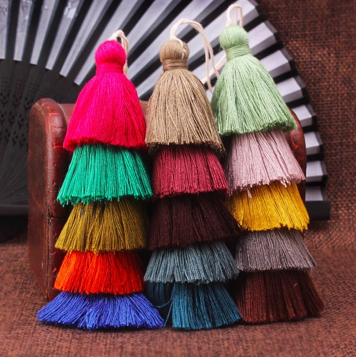 Оптовая продажа 12 5 см многоцветная 5-слойная кисточка с петлей декоративная для ювелирных