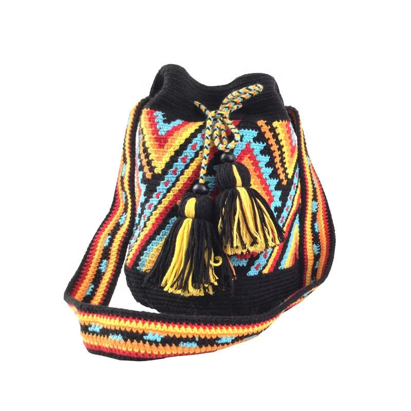 Ethnic Hand-made from Colombia Crochet New & Authentic Wayuu Mochila Bag 