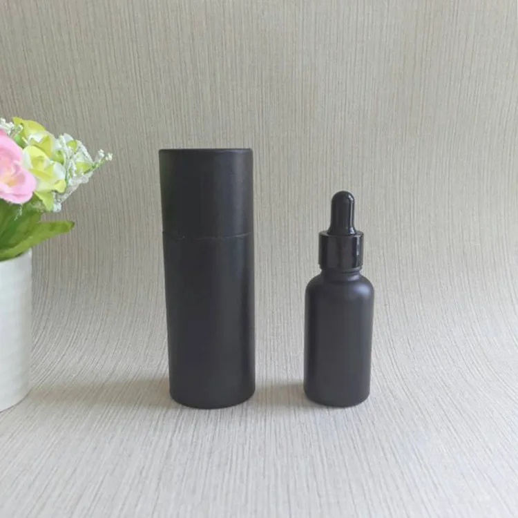 30ml 50ml 100ml essential oil matte frosted black measuring serum glass dropper bottle paper cardboard tube cosmetic packaging