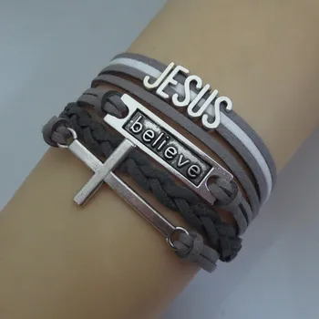 Love Jesus Christ bracelet cross charm Christian gift jesus bangle leather wrap bracelets