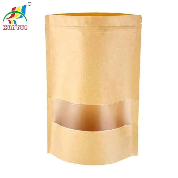 Kraft Paper Bag With Transparent Window Resealable Food Storage Bag Large Pouches Ziplock Stand