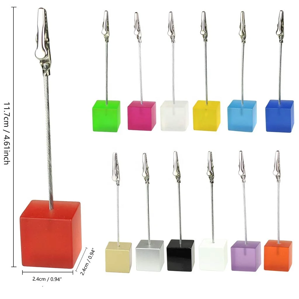 High Quality Colorful Resin Cube Base Picture Hold Clip  Memo Menu Clip Holder Stand With Alligator Clip