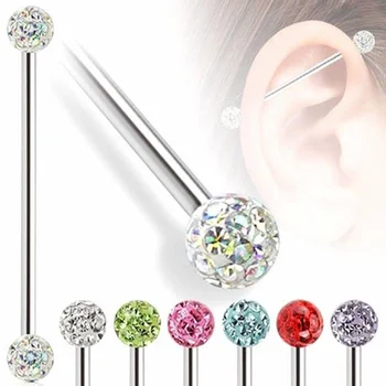 high quality ear barbell piercing stainless steel disco ball industrial barbell