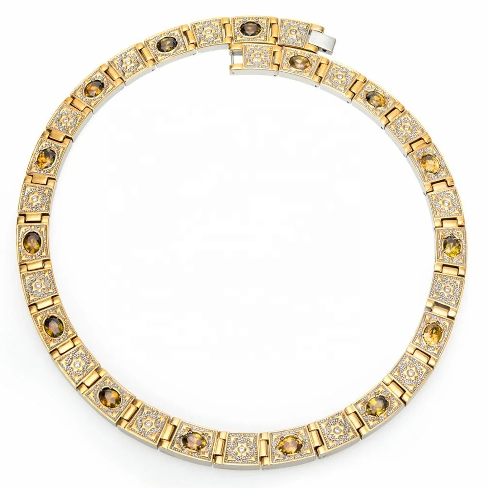 Био-магнитное титановое ожерелье с кристаллом, позолоченное, четыре в одном