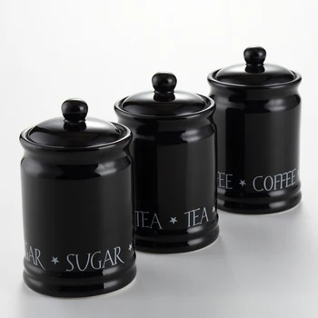 High Quality 3pcs Black Color Tea Coffee Sugar Storage Jars Canisters ...