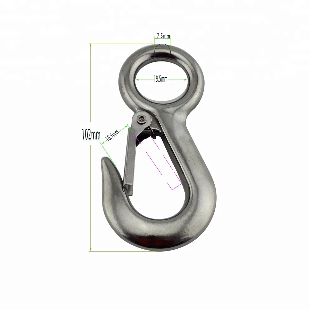 0.2ton stainless steel 304 large eye cargo snap hook working load capacity  crane hook