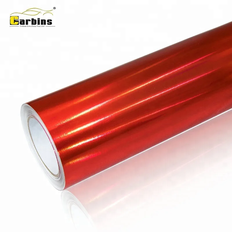 Wholesale CARBINS Laser Chrome Vinyl Car Wraps 3D Hologram Label Sticker  Paper Red Color with Air bubble free From