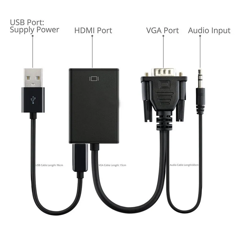 VGA конвертер HDMI кабель адаптер с аудио выход 1080P переходник внутренней резьбой питание через порт USB для портативных ПК к