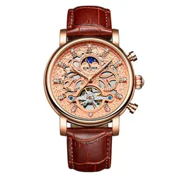 Мужские автоматические механические часы KINYUED J026, роскошные модные высококачественные мужские часы с Лунной фазой