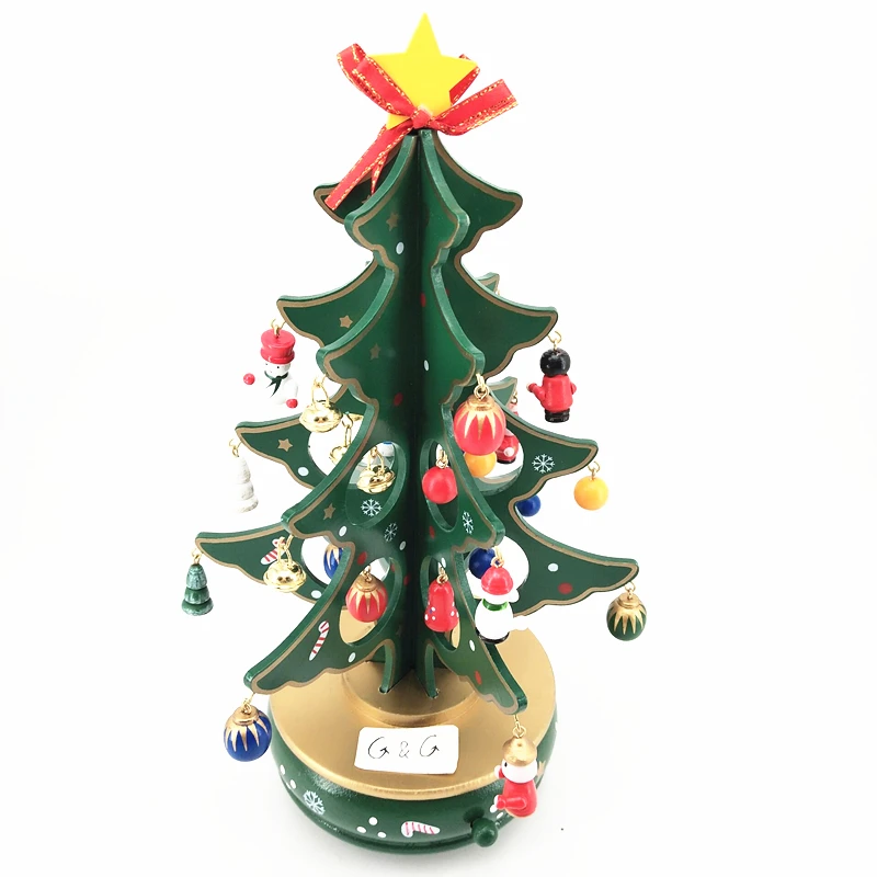 Custom DIY Green Christmas Tree Wind up Music Box for Christmas Gifts