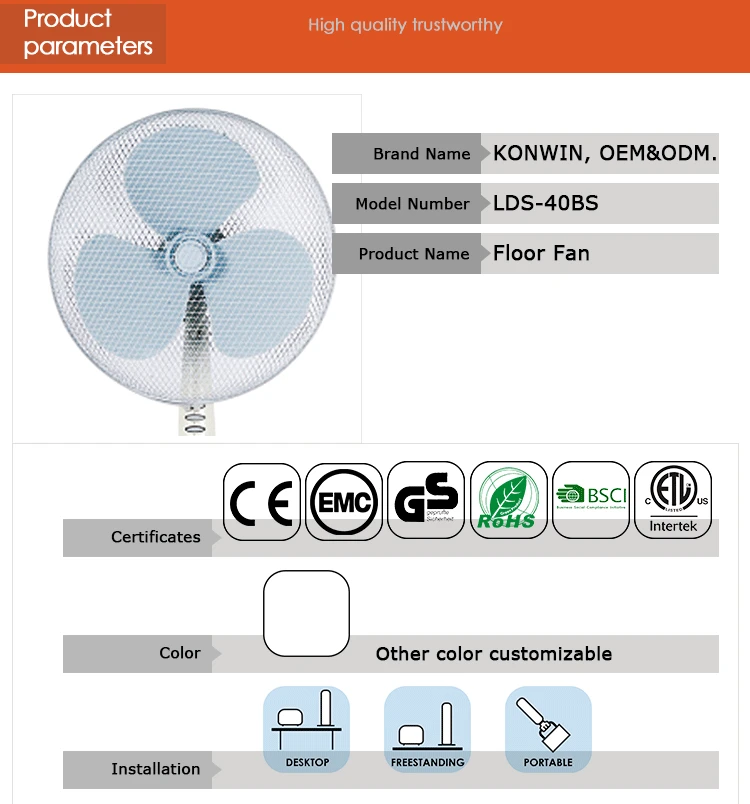 Konwin 16 Inch Pedestal House Fan 3 Pp Blades Across Base Stand Fan Low