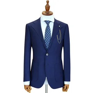 Datailor MTM Italy Style Men's Slim Blue Wool Fabric Yarn Dyed Suit Custom Made Special Lapel Blazer Single Breasted Two Button