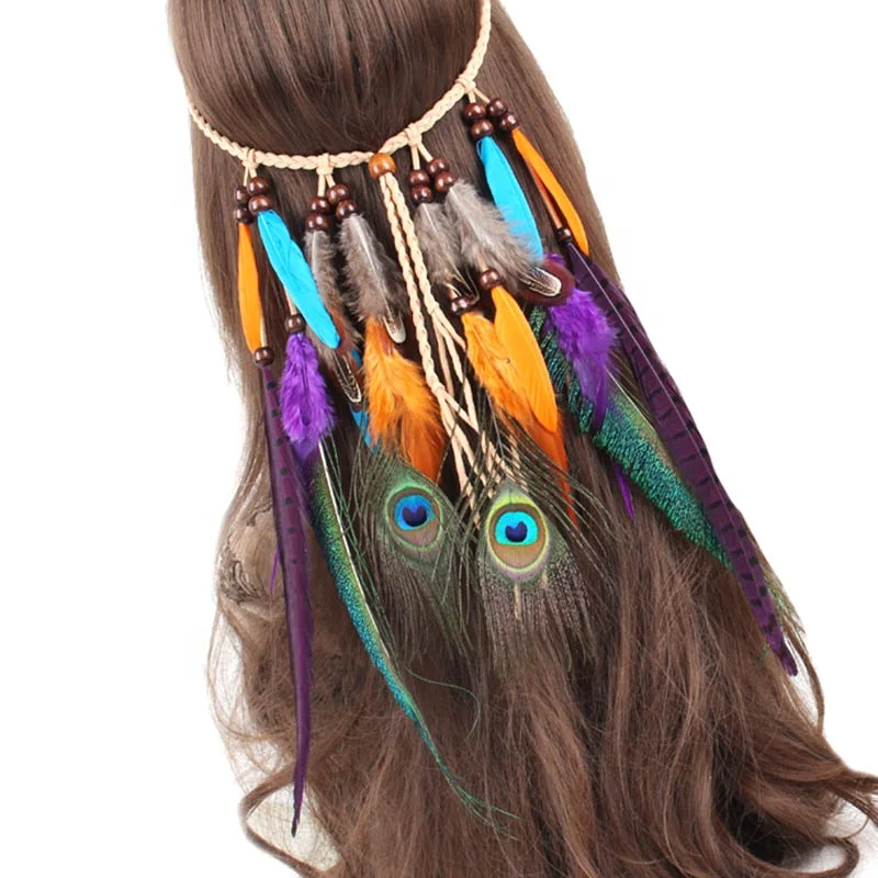 Indian Peacock Feather Head Band Elegant Hair Accessory