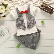 Summer Gentleman Baby Boy Clothing Set Butterfly Bow Tie Waistcoat T shirt Shorts 2pcs Kids Suit