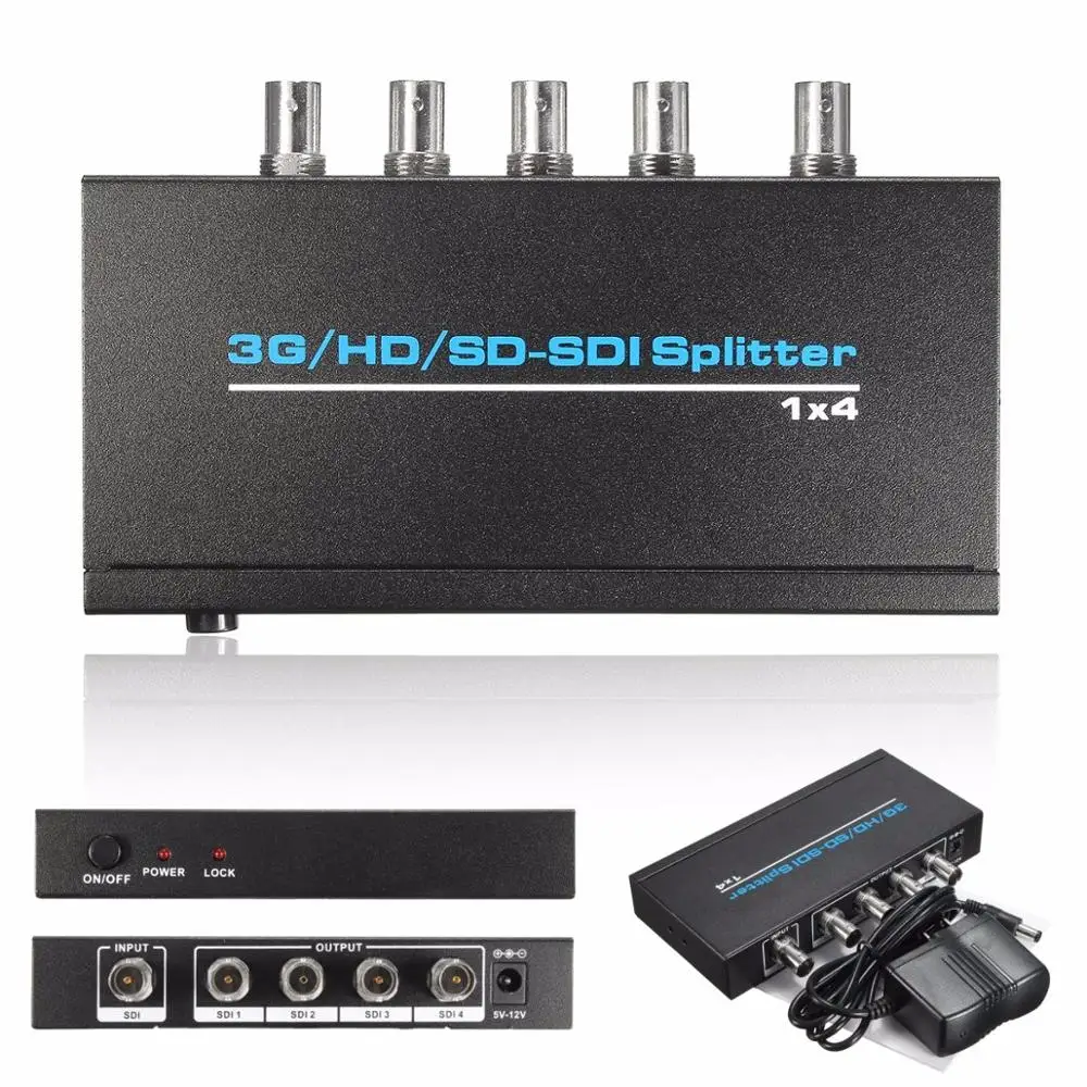 1x4 3G-HD SD-SDI Video Splitter BNC 1 in 4 Out Distributor 1920-1080p for Projector Monitor CCTV Camera Distribution Amplifier