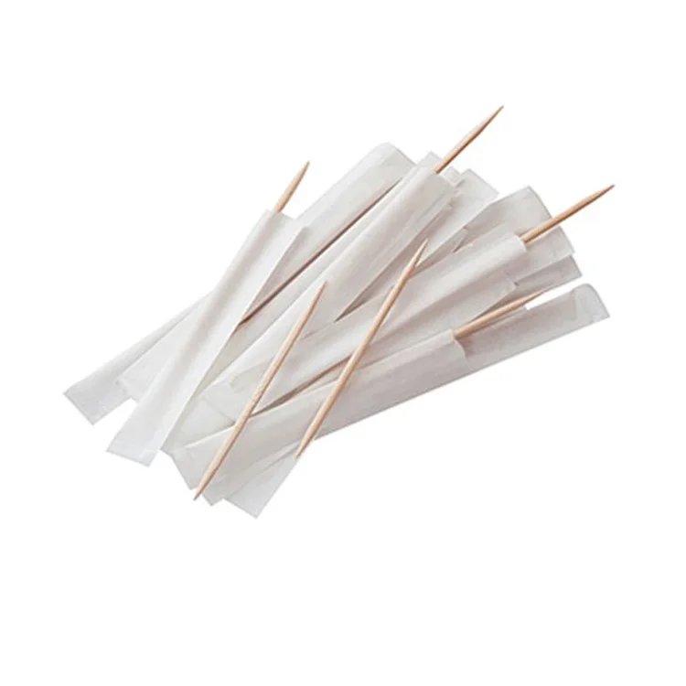 Sterilized Wood Cocktail Snacks Individually Wrapped Bamboo Toothpicks 