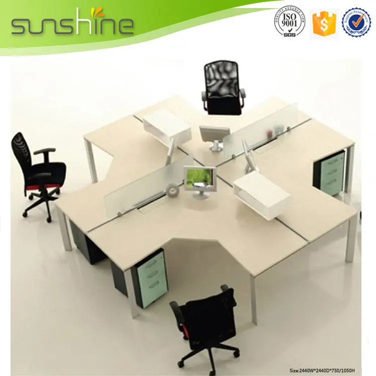 T Shade Office Partition Screen 4 Person Compact Computer Desk White Laminate Office Desk Partition 
