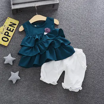 2019 Amazon hot selling factory high quality summer cheap sleeveless lace chiffon new born baby clothes sets for girl