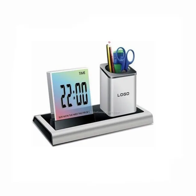 Multi Function Charming Desktop Pen Holder and Pencil Holder With Clock and Thermometer