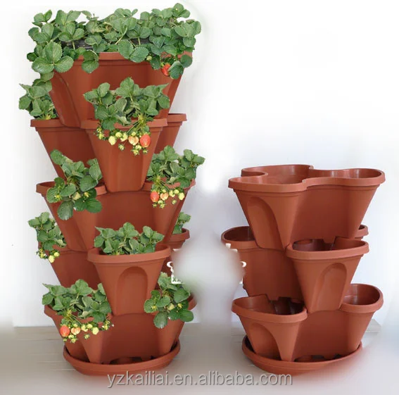 Outdoor Garden Strawberry Tower Stackable Triangle Planter Vertical Tiered Plant Pots