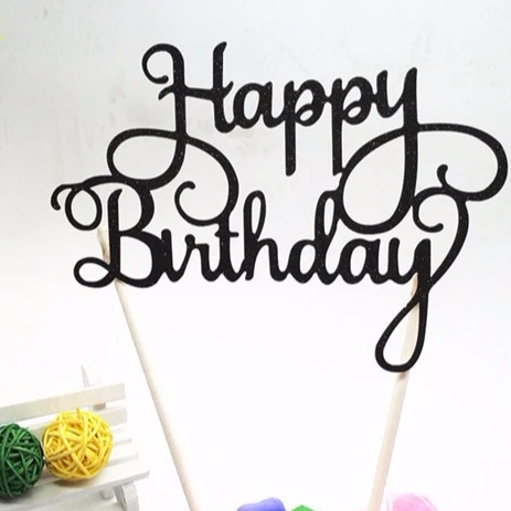 HOT Gold Glitter Script Happy Birthday Cake Toppers Kids Birthday Party Favors Personalized Cake Decorations