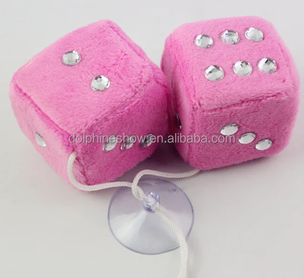 Pretty pink Car Hanging Fuzzy Foam Dice Set Wholesale Cheap Stuffed Soft Plush Toy Custom Dice