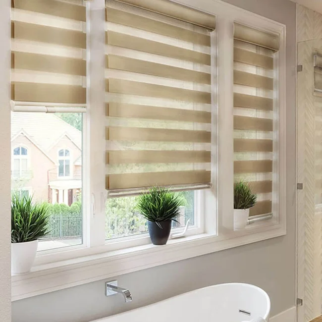 Details about   Motorized Horizontal Zebra Window Dual Roller Shade Blackout Blind Champagne 