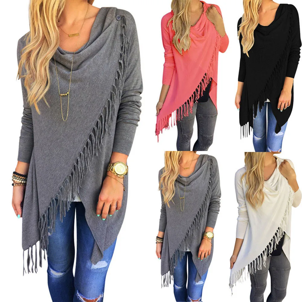 Buy Long Sleeve Tops Shirt,Tassel Slash 