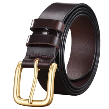 Top quality brass pin buckle full grain genuine leather belt for men