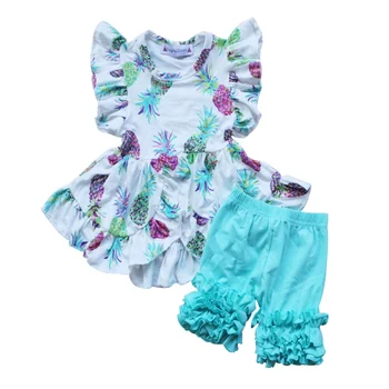 Remake Baby Clothes Boutique Girls Stylish Pineapple Flutter Pearls Clothes Toddler Girls Set Summer Clothes