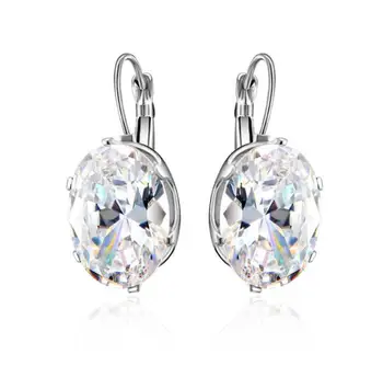 Classic Design Fantasy Jewelry Large Oval Shape French Clip Wedding Earrings Clear Zircon Diamond Earrings For Women