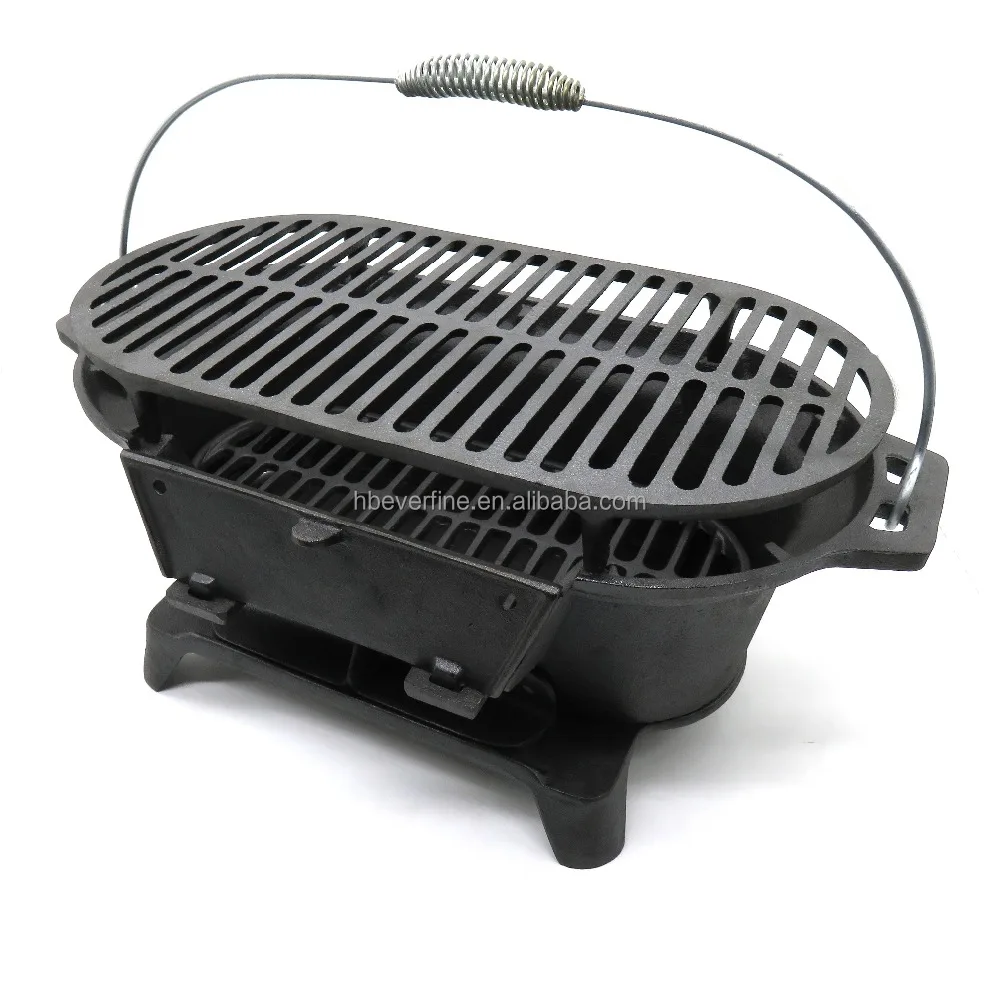 Portable Round Cast Iron Charcoal Grill for Outdoor Camping