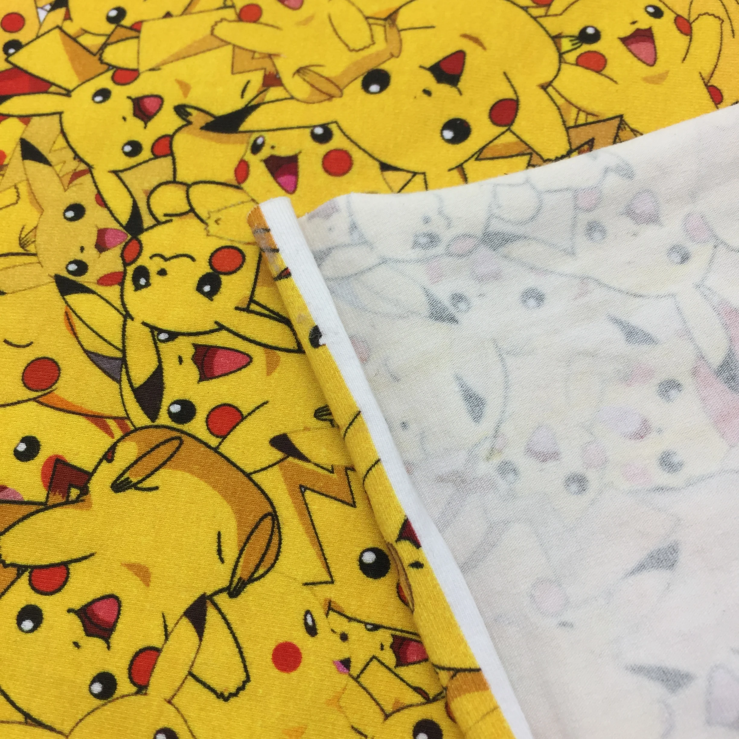 High Quality Custom Printed Pikachu Design Cotton Spandex Knit Fabric for Baby Clothing