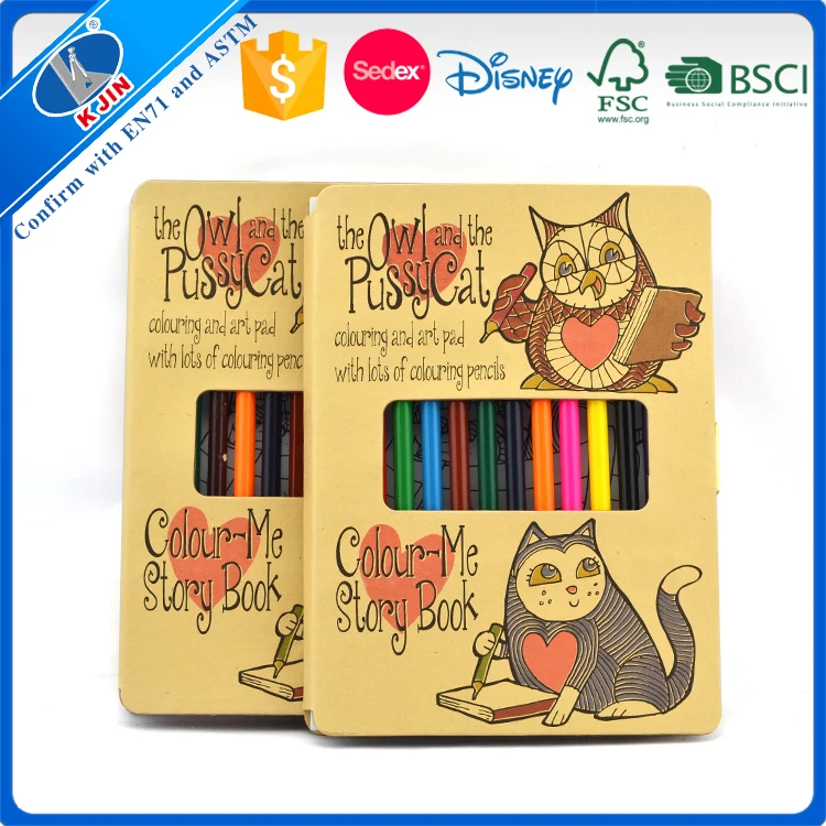 Eco friendly Kraft Customized Drawing Notebook with color pencil Coloring book for kids christmas gifts