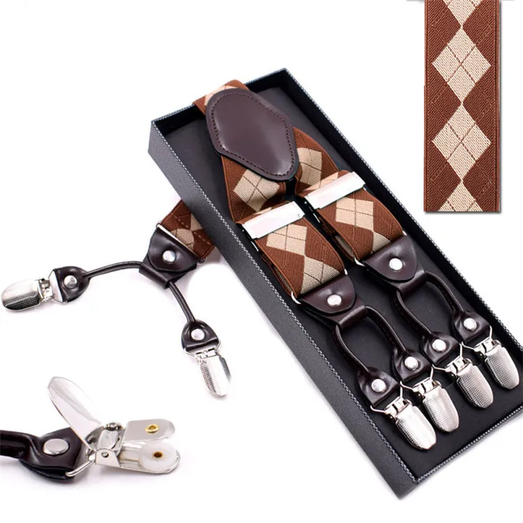 Wholesale Custom Print Suspender with 6 Metal Clips Y-Style Back Mens Suspenders