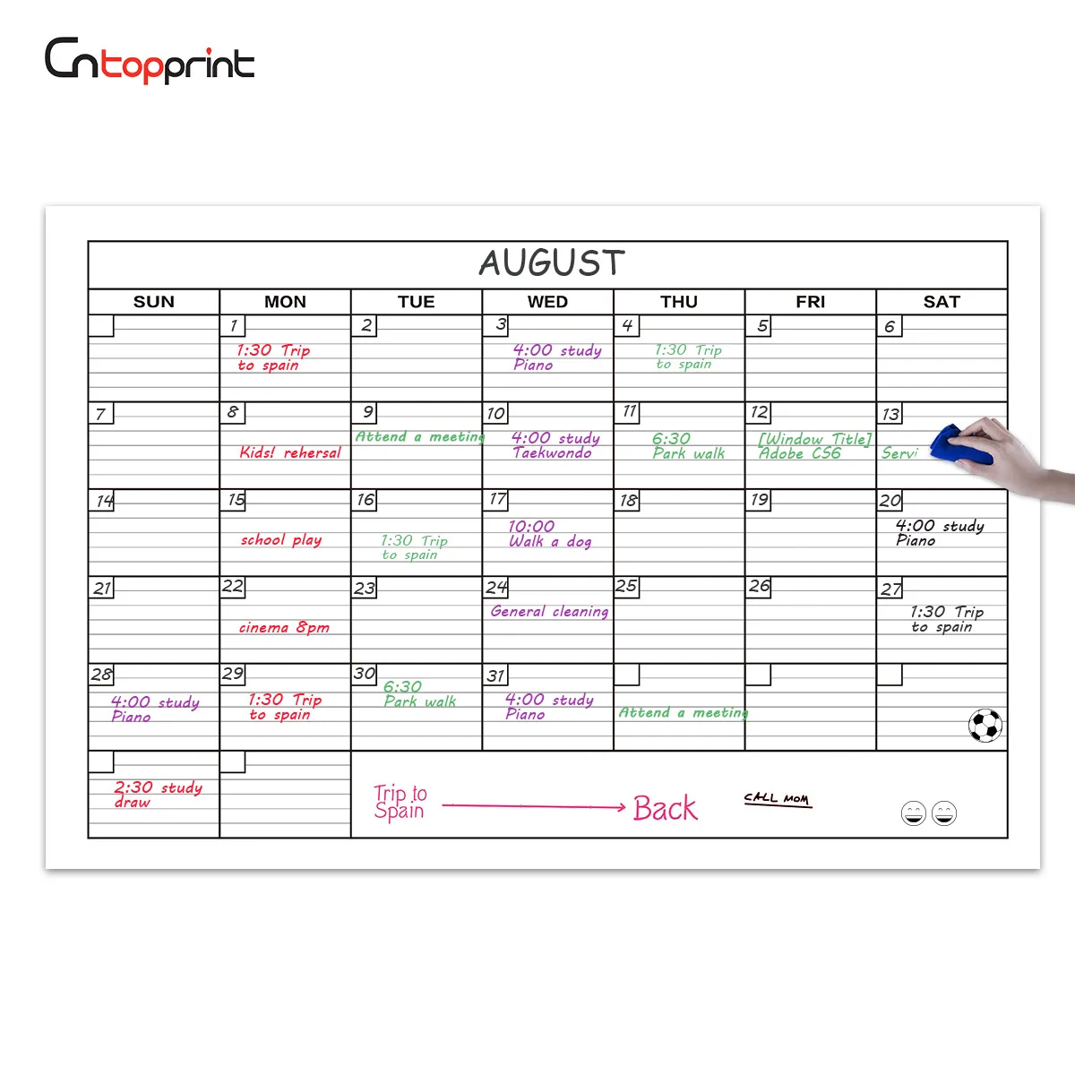 Гигантский Большой чистый многоразовый одномесячный сухий стираемый ламинированный ежемесячный настенный календарь