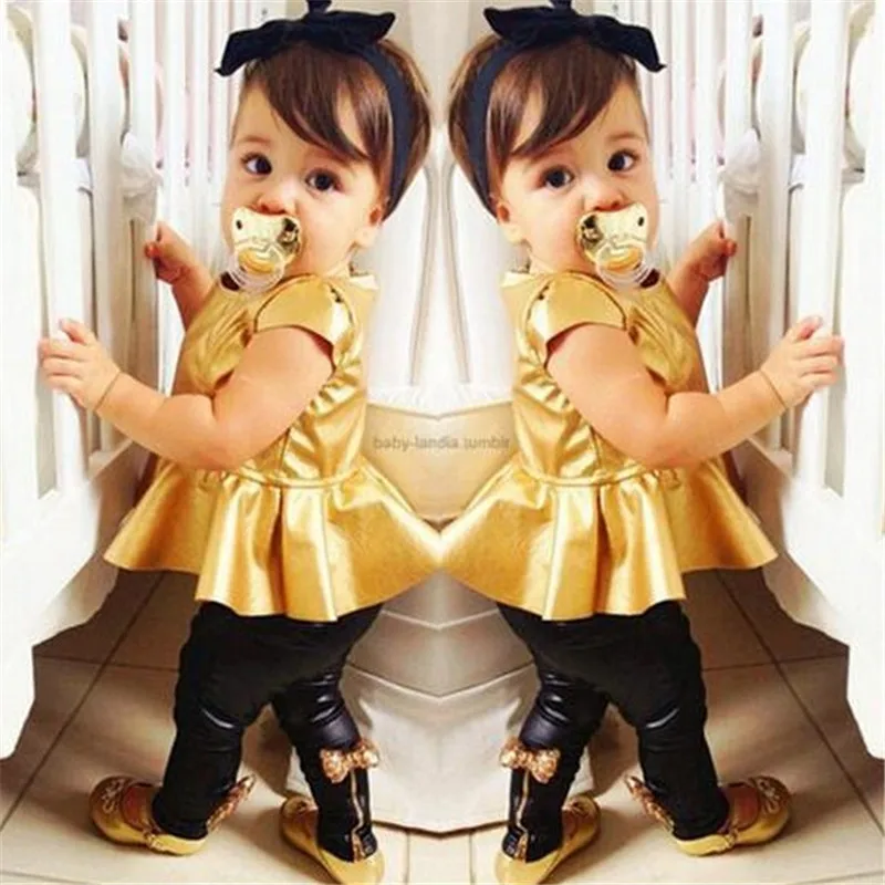 Children girls kids Clothing clothes Sets suits 2 pcs short sleeve Golden horn unlined upper garment