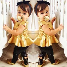 Children girls kids Clothing clothes Sets suits 2 pcs short sleeve Golden horn unlined upper garment