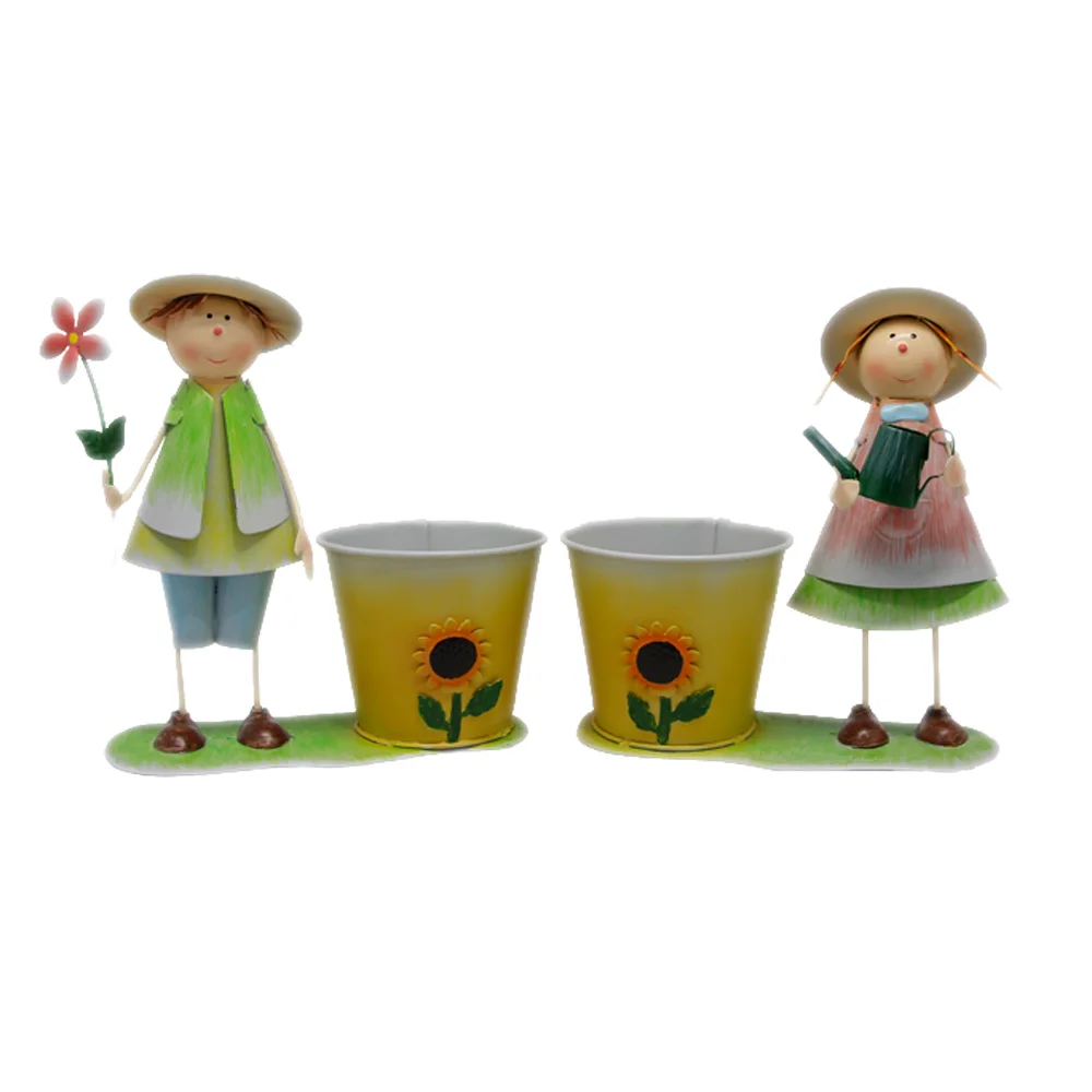 Durable Metal Craft   Boy and Girl Flower Pot