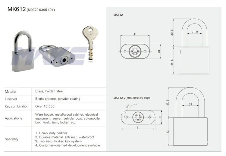 MK612 Anti Rust High Security Brass Warehouse Container Padlock Heavy Duty Hardened Padlock with Disc Key System