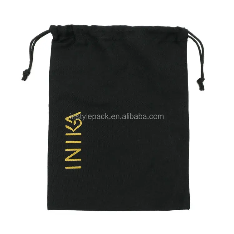 Custom Printed Black Twill Cotton Drawstring Shoe Dust Bag