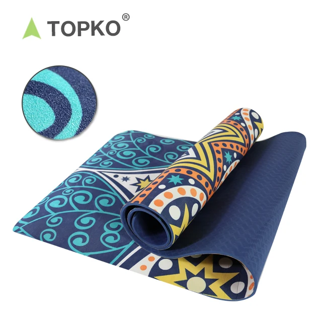 Topko Eco Friendly Custom Blue Tpe Suede Yoga Mat Digital Printing Mm Double Layer Anti Slip