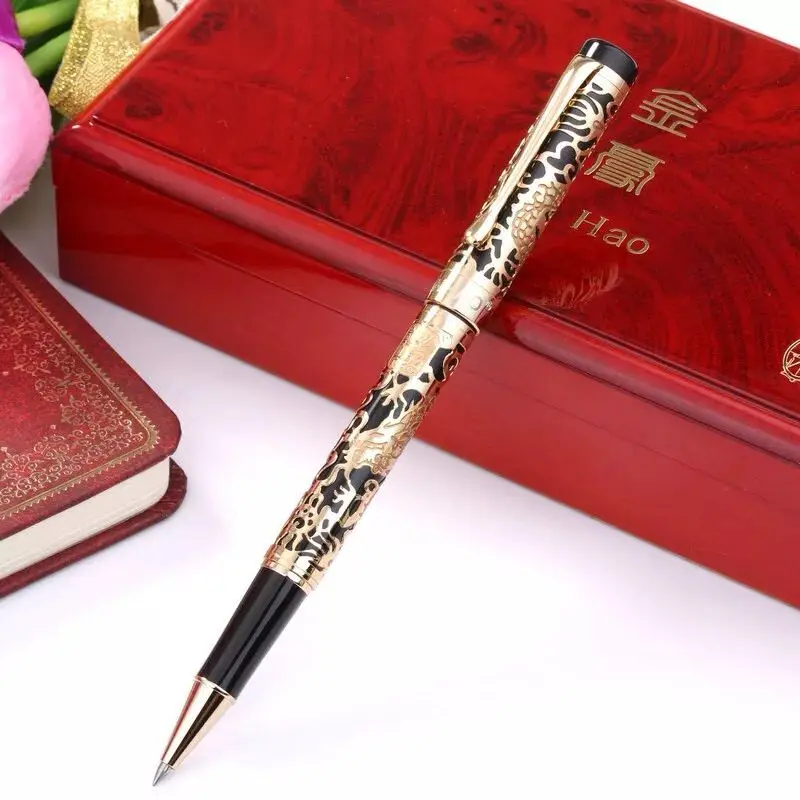 Jinhao 5000 Apricot Embossed and Gold Dragon Year Metal Roller Pen