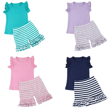 summer toddler flutter sleeve shirt clothing shorts sets baby girls kids children cotton cheap cute knitted baby clothes