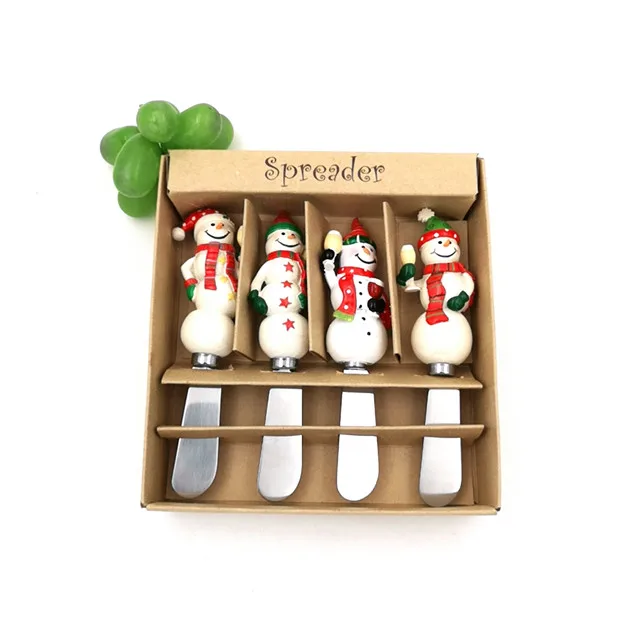 Color Box Packing Christmas Snowman 4 Pieces Cheese Knife Butter Knife Set Eco-Friendly
