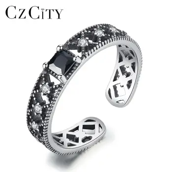 CZCITY Square Trendy Punk Geometric Finger Bohemian Antique 925 Sliver Sterling Statement Jewelry Woman S925 Silver Ring